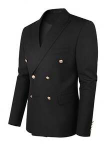 Black Double-Breasted Slim Fit Men's Suit Jacket, Wedding Formal Wear - Black - View 3