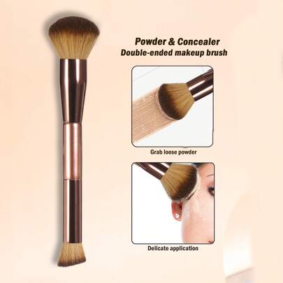 双头化妆刷套装，基础化妆刷套装，大头粉底刷，小头遮瑕刷，也适用于眼影晕染，多功能化妆工具，旅行必备