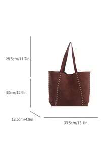 1 chiếc túi xách nữ thời trang màu nâu mới, chất liệu da lộn phối nhiều mảng màu, túi đeo vai cỡ lớn có đinh tán, kiểu dáng tối giản thanh lịch, đa năng. - màu nâu - Xem 11