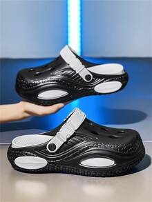 2026 New Men's Hollow Sandals, Summer Outdoor Beach Slippers, EVA Closed Toe Slides - Black and White - View 1