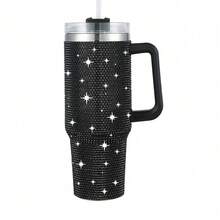 New 40oz Insulated Water Bottle With Handle, Straw, And Lid; Rhinestone-Studded; Stainless Steel; Double-Walled Travel Mug; Can Be Attached To A Car Cup Holder; Suitable For Women; Ideal For Outdoor Camping; Large Size; Makes A Great Holiday Gift For Friends. - 40盎司 - 查看 10