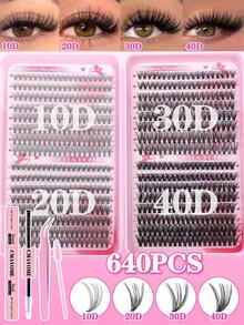 Kit com 640 tufos de cílios postiços independentes, curvatura D (10D+20D+30D+40D+50D+60D+80D+100D), tamanhos de 10 a 16 mm, para aplicação DIY. Cílios naturais, alongadores, volumizadores e de longa duração. Inclui cola, selante e pinça. Ideal para iniciantes, para uso em casa ou ao ar livre, perfeito para o dia a dia, festas e festivais de música. - Multicolorido - Ver 3