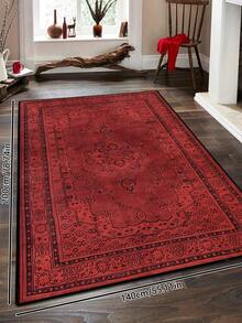 1pc Red Vintage Distressed Persian Style Rug, Polyester Rectangular Easy Care Machine Washable Carpet, Suitable For Hallway, Bedside, Living Room, Bedroom Home Decor Area Rug - 彩色 - 查看 12