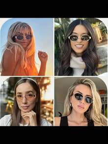 3pcs Retro Bohemian Metal Oval Fashion Glasses, Fashionable Unisex Decorative Glasses With High-End Vibe - 3pcs - Gray, Brown, Green - View 2