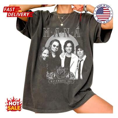 Mana Band Tour Inspired T-Shirt, Maná Vivir Sin Aire Tour 2025 T-Shirt Fans Gift Suitable for year-round wear, 220g pure cotton single-sided printed crew neck short-sleeve T-shirt, women's fun printed top
