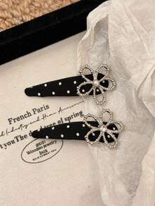 1pc Girls' Fresh Minimalist Fashion Cartoon Flower Crystal Polka Dot Hair Clip, Suitable For Daily Wear - Multicolor - View 5