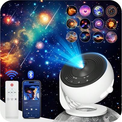 13-In-1 Wireless Rotating LED Smart Lamp - USB Powered Indoor Atmosphere Projector, 36V Or Below Voltage, No Battery, Remote Control, Bedroom Decor | Futuristic Room Accent | Adjustable Brightness To Create Bedroom Ambiance