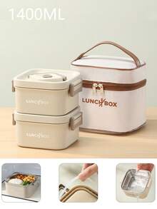 Set Wadah Makan Siang Terisolasi Portabel Dewasa & Pelajar 1/3/4/5 buah, Kotak Bento Stainless Steel yang Dapat Ditumpuk untuk Makanan Panas, dengan Tas Makan Siang Terisolasi, Unisex, 4 Wadah Makanan Panas Terpisah, Aman untuk Microwave (Aprikot/Cokelat) - MultiWarna - View 14