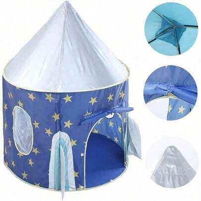 Children's Play Tents, Playground Indoor Outdoor Gamehouse Toy Hut Easy Fold Pretend Playhouse, Gift For Kids Toddlers, Portable Pop Up Play Teepee W/ Carry Bag (Rocket Space)