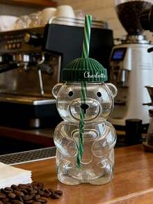 Custom Name Cute Bear Straw Cup With Lid & Straw | Plastic, Reusable, Personalized Gifts, Honeybear Cup, Cute Mugs Bears Sippy Cups, Ideal For Hot And Cold Drinks, Coffee, Wine, Juice, Smoothies, Boba, Birthday Gift, High Aesthetic Value, Party Drinkware, Valentine'S Day, New Year Gift, Exquisite Creative Gift, Ramadan Gift (Candy Cane Stripes) - Multicolor - View 5