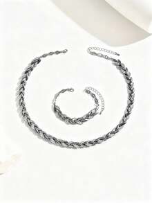 طقم مجوهرات من قلادة وسوار مرصع بالراين ذهبي وردي، أنيق وعصري، مناسب لحفلات النساء والمناسبات الرسمية - فضي - مشاهدة 4