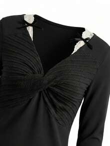 Black Off Shoulder Bowknot Camisole, Unique Design, Slim Fit, Sexy Style, Layering Top For Spring & Autumn - Black - View 8