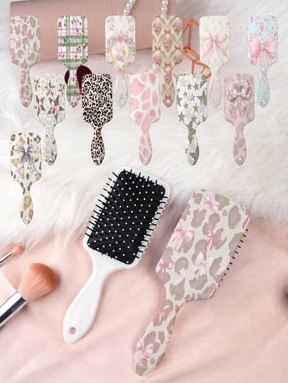 1pc Y2K Millennium Style Air Cushion Comb, Featuring Unique Y2K Elements Like Leopard Print, Bow, Cherry, Ditsy Floral, Rose, Butterfly, Pentagram Patterns, Made Of Durable PC+TPU Material, Smooth Combing For Hair Care And Styling, Suitable For Home And Salon Use