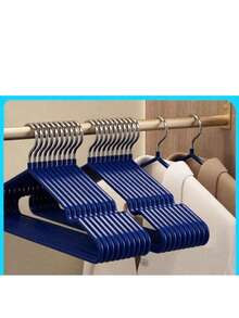 20pcs Adult Clothes Hanger New Style Plastic Coated Clothes Hanger Metal Non-Slip Traceless Clothes Hanger Clothes Hanging Rack - Blue - View 5