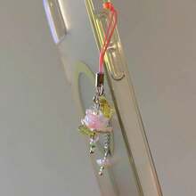 Agromusk Pink Flower Phone Charms,Cute Beaded Lotus Flower Phone Strap Handmade Decor For Women Y2K Accessories Keychain Bag Pendant Gift - 粉色 - 查看 7