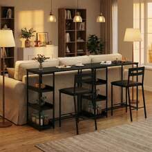 Set de Mesa de Comedor con 3 Estantes de Almacenamiento y 2 Sillas Tapizadas - Mesa de Comedor de Hierro y Madera para Espacios Pequeños, Apartamentos y Condominios - Negro - Ver 2