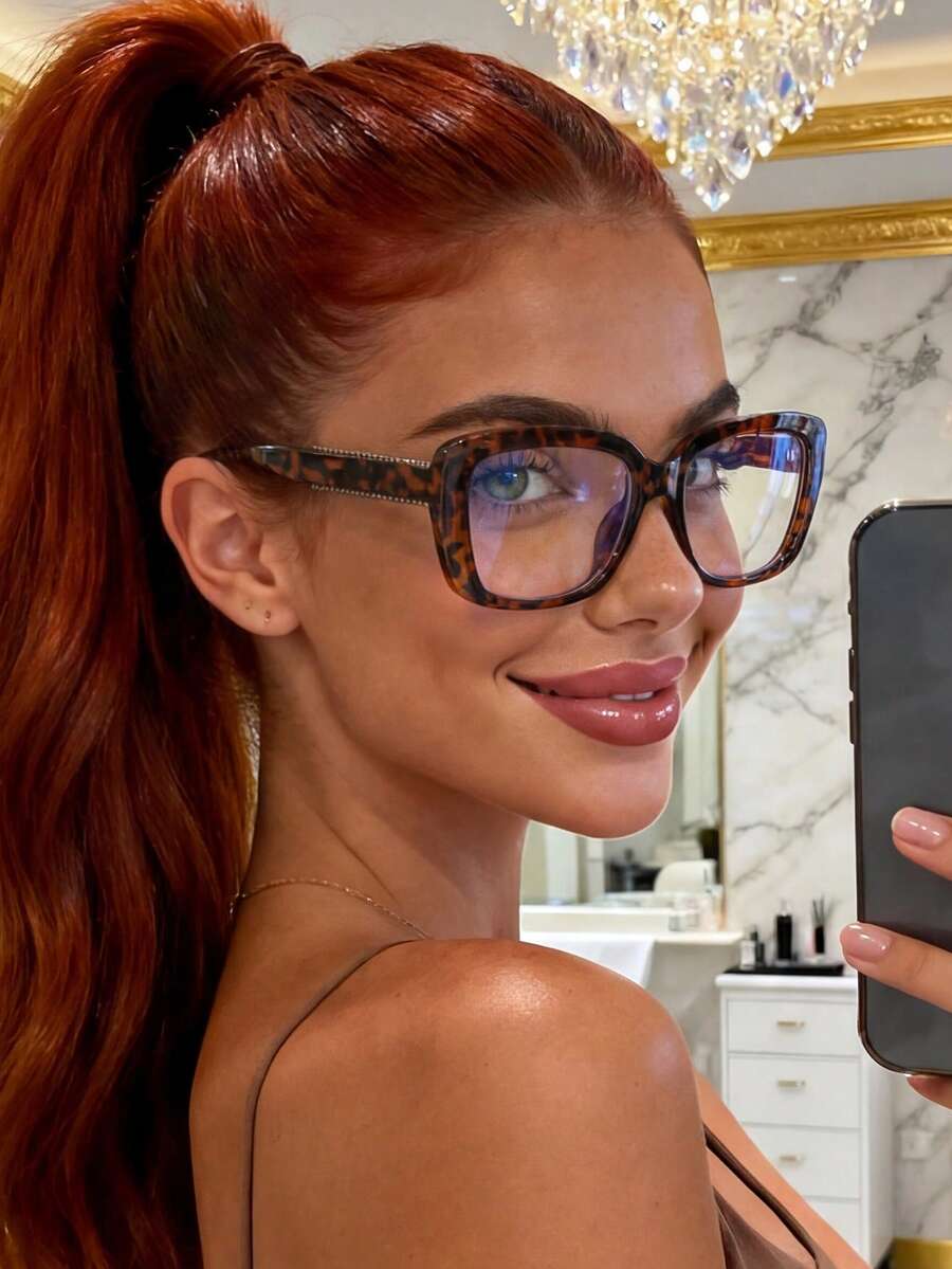 1 Pair Unisex Square High-End Bohemian Style Fashion Transparent Flat Glasses, Suitable For Commuting And Back To School - Leopard Print - View 1