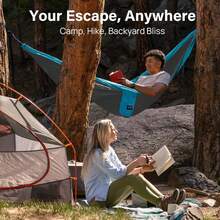 Kootek Hamaca de Camping de Capacidad de 400 Libras, hamacas portátiles con Correas de árbol y Bolsa de Transporte adjunta, Equipo Esencial para Acampar, Perfecto para Exteriores, Senderismo, Playa - Gris y azul cielo. - Ver 12