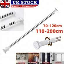 Heavy Duty Extendable Telescopic Shower Curtain Pole Rail Rod Bath Door Window - Silver - View 1