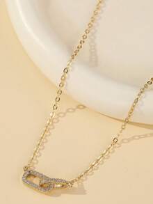 Plated Micro Paved Zirconia Double Hoop Necklace With Paperclip Pendant, Versatile Choker For Daily Wear, Dates, Parties - Multicolor - View 8