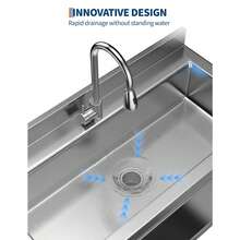 Fregadero de acero inoxidable, 90 cm de ancho x 60 cm de profundidad x 80 cm de alto, de una sola cubeta, independiente, con salidas de agua fría y caliente, para uso en interiores y exteriores, ideal para cocina y lavandería. - Azul y blanco - Ver 4