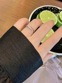 1pc Asymmetrical Adjustable Ring For Index Finger - Silver - View 4