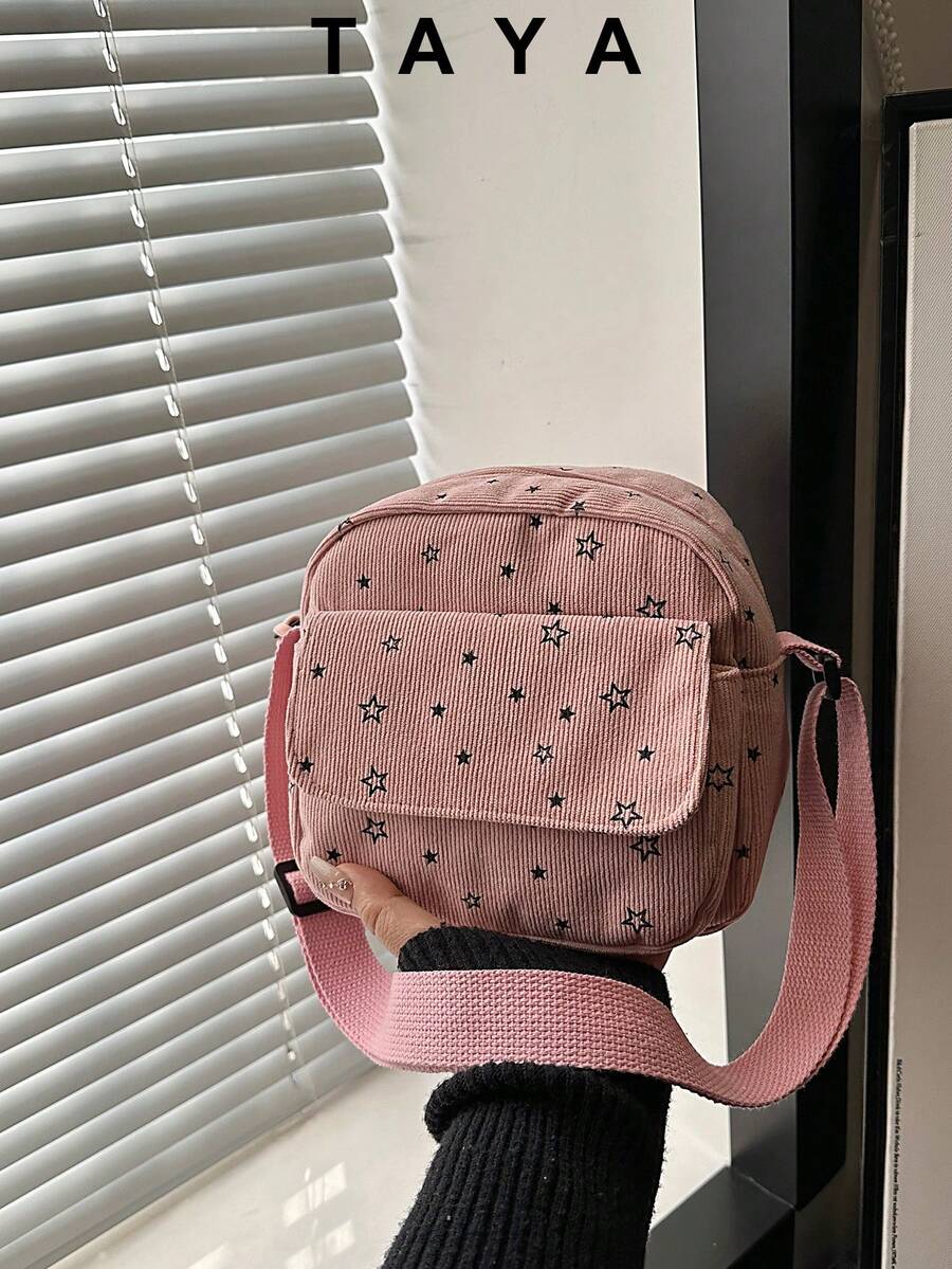 1pc Minimalist Fashion Star Pattern Square Bag, With 3D Outer Pocket, Camera Pouch And Adjustable Long Shoulder Strap, Suitable For Crossbody Or Shoulder Carry, Ideal For Women Casual Daily And Student Use