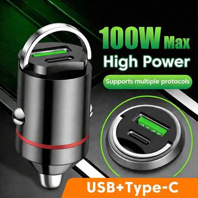 Cargador de coche de carga rápida para teléfonos celulares 100W con 2 puertos, cargador de coche multifuncional mini con anillo de extracción, regalo del Día de San Valentín