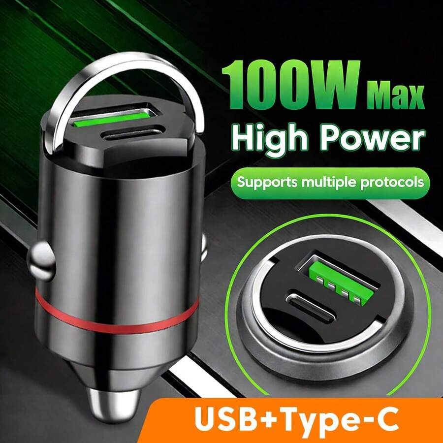 快速充电手机车载充电器 100W 双口迷你多功能车载充电器 带拉环 情人节礼物 - 均碼 - 查看 1