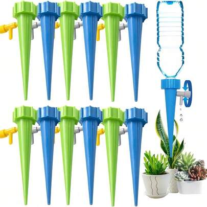 12/5/1件装植物浇水装置，可调节阀门，自喷式盆栽滴灌器，室内/室外盆栽植物假期浇水系统，懒人自动浇水器，适用于盆栽植物、室内植物、露台植物、吊篮、阳台花盆、悬挂植物，可根据植物和花卉的需求提供不同的水量。