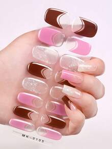 16 st. FUV-fria gelnagelfolier, rosa vinröda franska glittergelnagelremsor, inga UV-skador, skyddar naturliga naglar, enkla att använda, perfekta för alla hjärtans dag-klistermärken eller gör-det-själv-manikyrklistermärken för kvinnor - Multifärgad - Visa 7