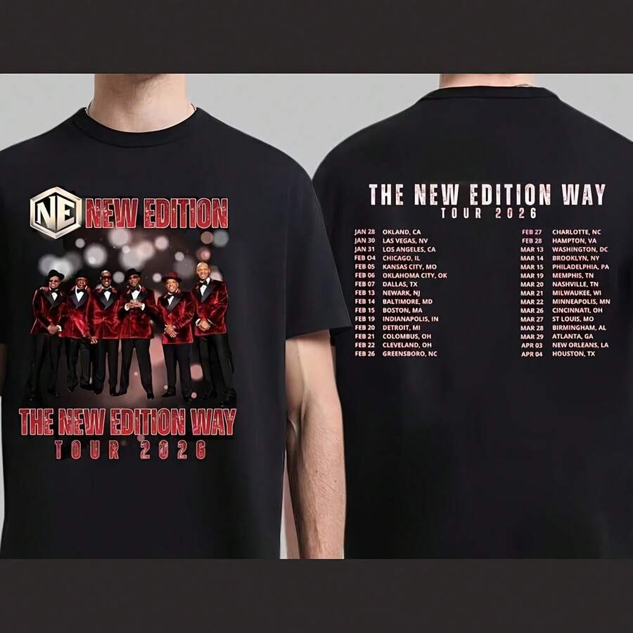 New Edition Way Tour 2026 Shirt, NE RB Group Concert Tee - 黑色 - 查看 1