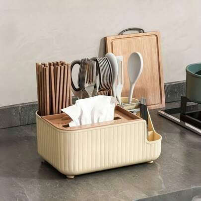 Modern Minimalist Tissue Box - Multi-Purpose Paper Towel Holder With Remote Caddy, Durable Desktop Organizer For Home/Office/Restaurant/Hotel Use