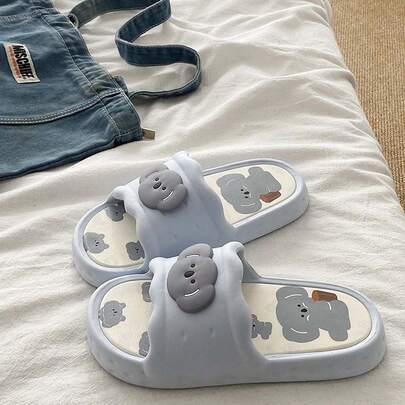 可爱卡通熊休闲绑带EVA拖鞋，舒适厚底百搭夏季家居拖鞋