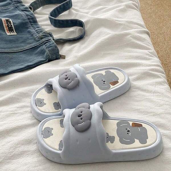 可爱卡通熊休闲绑带EVA拖鞋，舒适厚底百搭夏季家居拖鞋
