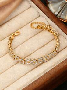 1条奢华心形立方氧化锆链手链，女士镀金手链，适合派对、生日、旅行佩戴，可作为礼物送给女友、朋友或妻子 - Bracelet - 查看 5