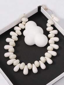 1pc Fashionable Asymmetrical Resin Handmade Beaded Geometric Water Drop Necklace, Minimalist Design - Multicolored Teardrop Beads - View 5