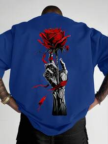 Personality Mechanical Palm Rose Print Short Sleeve T-Shirt For Men Daily Street Fashion Top - 黑色 - 查看 11