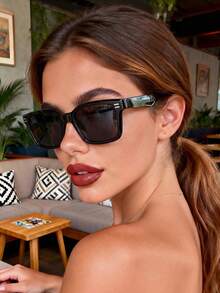 1 par retro fyrkantiga PC-bågar modeglasögon, moderiktiga streetwear - Svart och grått - Visa 6