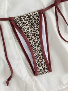 PEPPERMOLLY 2件套女士性感豹纹吊带露背侧系带比基尼套装，2026春夏动物纹泳装，豹纹比基尼，猎豹纹比基尼，度假比基尼，2026复古豹纹性感超迷你比基尼套装，撞色滚边，复古风两件式泳衣，侧边系带可调节，性感泳装，完美适用于海滩度假和泳池派对，必备时尚泳装，经典动物纹印花，修身剪裁。 - 棕色 - 查看 8