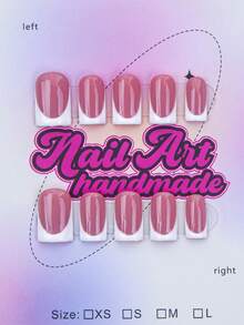 10pcs Square Shaped Handmade Nail Tips, Y2K Baddie Style, Nude & White Color Solid French Tip Artificial Nails, Suitable For Women & Girls, Glitter Nails For Party, Wedding, Daily Wear, Comes With Tool Kit, Great Gift For Ladies Nail Supplies - Red and White - View 1