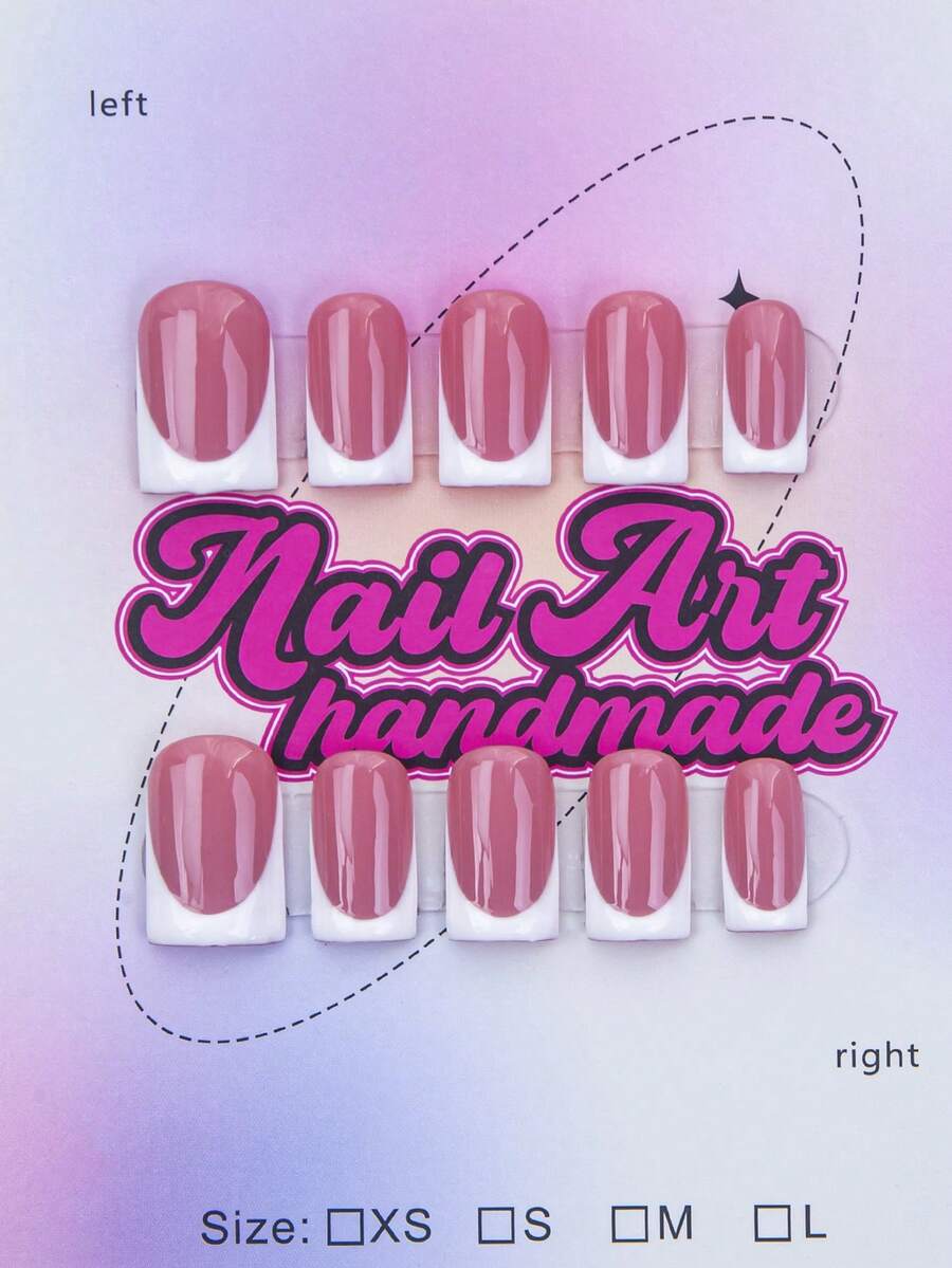 10pcs Square Shaped Handmade Nail Tips, Y2K Baddie Style, Nude & White Color Solid French Tip Artificial Nails, Suitable For Women & Girls, Glitter Nails For Party, Wedding, Daily Wear, Comes With Tool Kit, Great Gift For Ladies Nail Supplies - Red and White - View 1