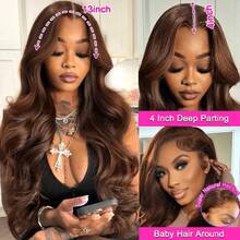 200% Density 34 Inch 5*5 13*4 Lace Front Wig - Wavy, Glue-Less, Pre-Cut, Pre-Plucked, Transparent HD Lace, Pre-Straightened, Middle Part, Brazilian Virgin Hair Lace Front Wig - Ear To Ear Wavy Human Hair Lace Front Wig - #4 Chocolate Brown Mixed Human Hair Wig, Suitable For Daily Use - Brown - View 5
