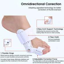 Dispositivo de corrección de hallux valgus, corrector de dedo gordo del pie, espaciador, soporte cómodo y transpirable día y noche, expansor de valgo, alivio del dolor, antideslizante, férula ortopédica para hallux valgus. - Blanco - Ver 3