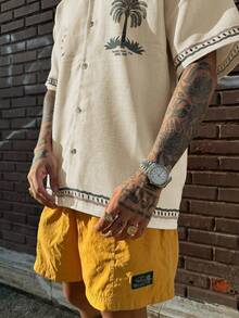 2025 Spring/Summer Men's Coconut Tree Pattern Stylish Short Sleeve Shirt - Apricot - View 3