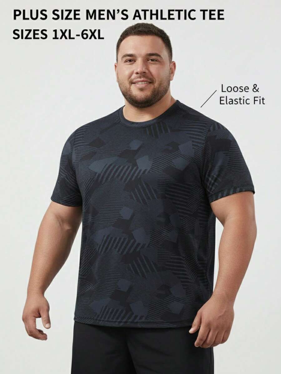 大码男士夏季宽松冰丝短袖T恤，透气速干休闲运动上衣 - 黑色 - 查看 1