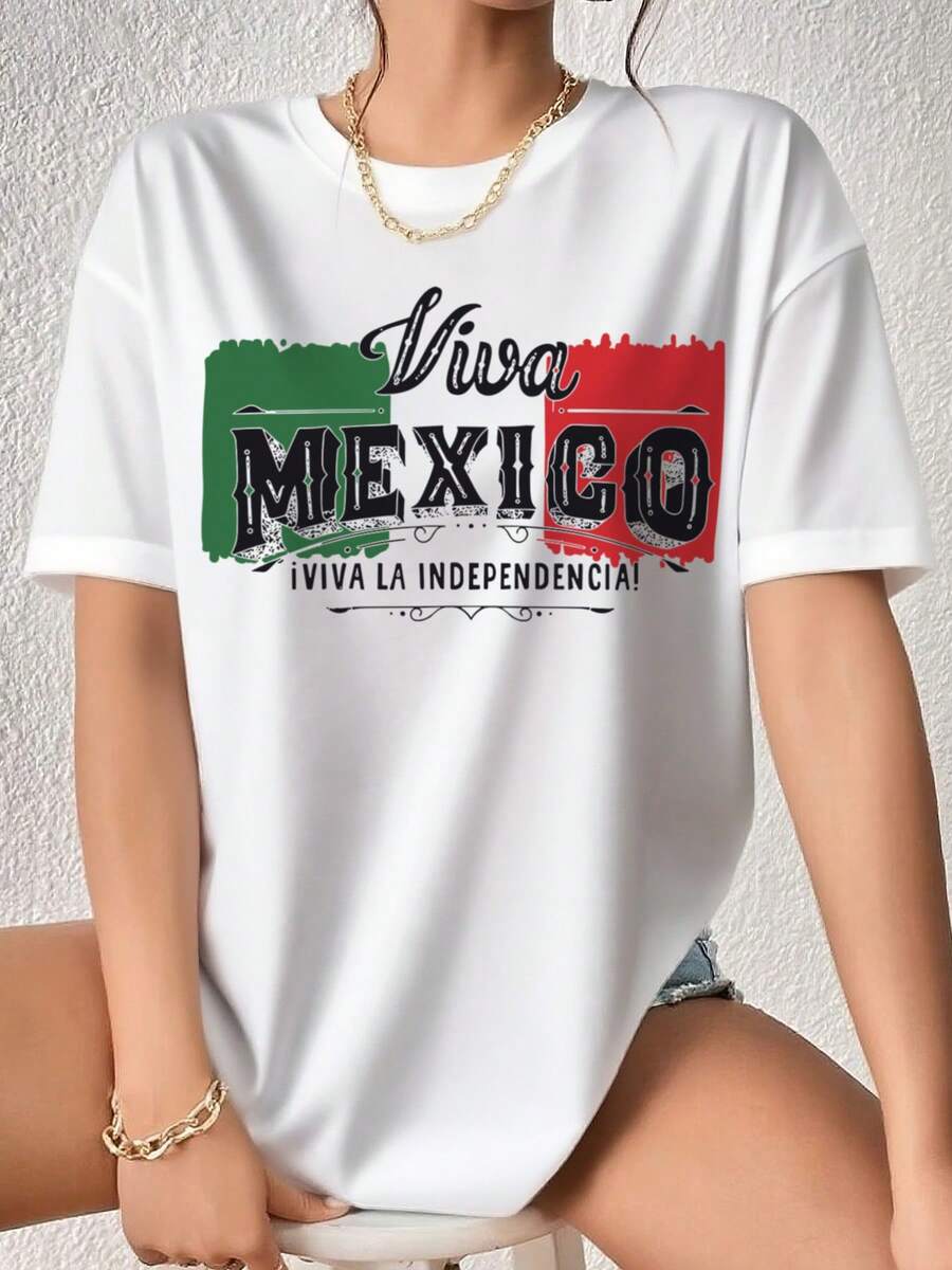 Camiseta Casual Suelta,Cinco De Mayo Viva México Camiseta Gráfica Regalo, Playera Para Niña Y Niño, Viva México - Viva La Independencia, Perfecto Para Regalo, Tallas Disponibles De 2 Hasta 12 Años, Para Mujer Curvy con Estilo y Comodidad Diaria - Blanco - Ver 1