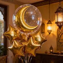 Bộ 10 bóng bay hình trăng sao vàng, bóng bay bong bóng trong suốt, trang trí lễ Eid, tiệc Eid, sự kiện cộng đồng Eid. - Vàng - Xem 2