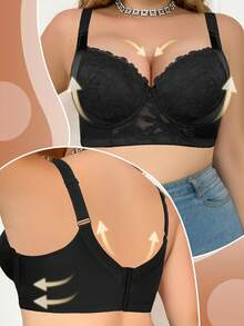 mimilemon Plus Size Women Black Lace Underwire Push-Up Bra - Wide Straps Provide Stable Support For All-Day Comfort - Black - View 5