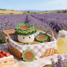 1 Bộ (Chậu thành phẩm + Đế lót ly), Đế lót ly hình hoa hướng dương móc len dễ thương – Đế lót ly hình hoa đan thủ công kèm giỏ đựng đồ trang trí nhà cửa. - Đế lót ly - Xem 3